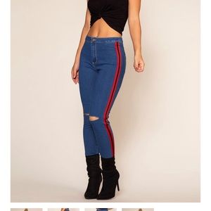 Asos high waist racer blue jeans with knee slits